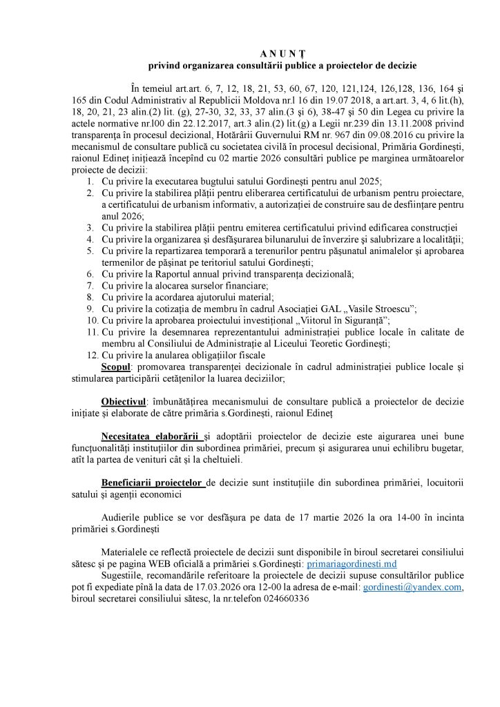 Anunț consultări publice
