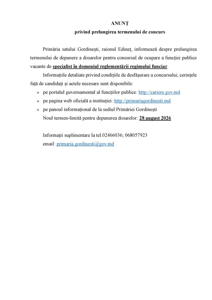Anunț prelungirea termenului